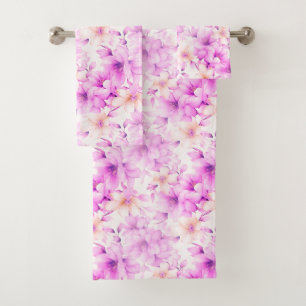 Delicate Watercolor Pink Flowers  Bath Towel Set