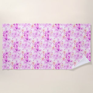 Delicate Watercolor Pink Flowers Beach Towel