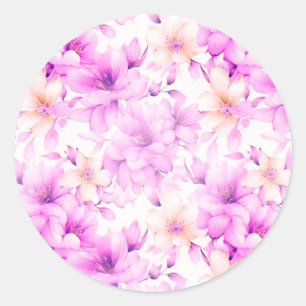 Delicate Watercolor Pink Flowers  Classic Round Sticker