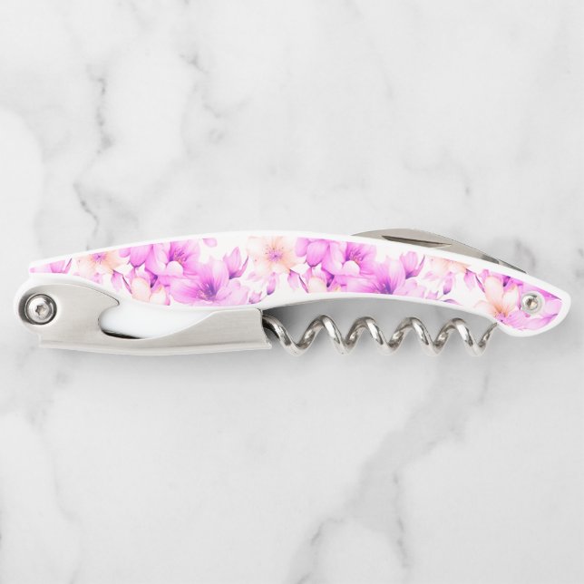 Delicate Watercolor Pink Flowers  Corkscrew (Front)