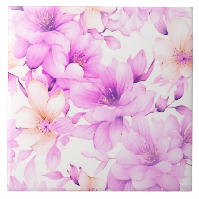 Delicate Watercolor Pink Flowers  Tile (Front)
