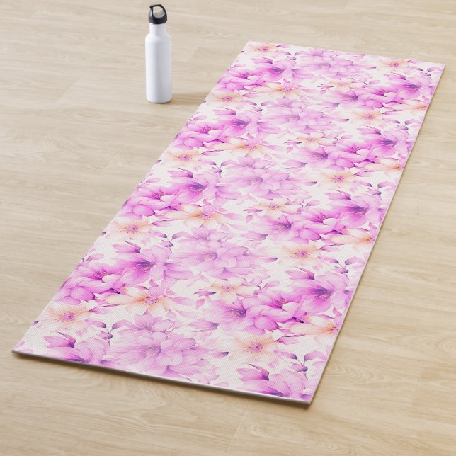 Delicate Watercolor Pink Flowers  Yoga Mat (In Situ)