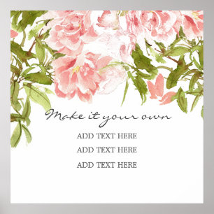Delicate Watercolor Pink Peonies Wedding Poster