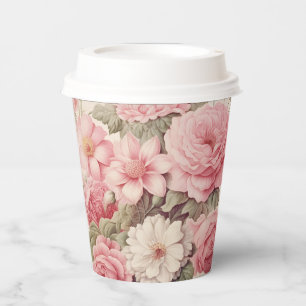 Delicate Watercolor Pink Roses & Apple Blossoms Paper Cups
