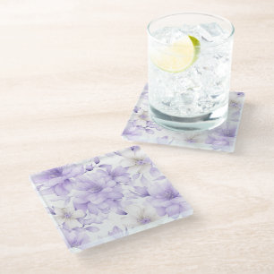 Delicate Watercolor Purple Flowers Glass Coaster