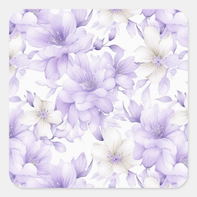 Delicate Watercolor Purple Flowers  Square Sticker (Front)