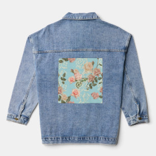 Delicate watercolor rose denim jacket