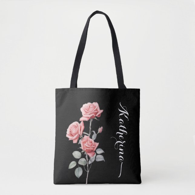 Delicate Watercolor Rose Personalised Tote Bag (Front)