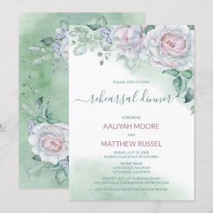 Delicate Watercolor Rose Rehearsal Dinner Invitation