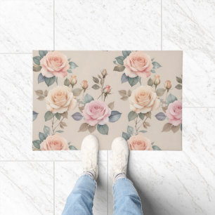 Delicate Watercolor Roses In Soft Pastel Colours Doormat