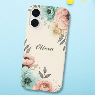 Delicate Watercolor Sketchy Flowers  iPhone 16 Case