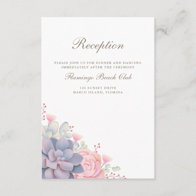 Delicate Watercolor Spring Succulents Wedding Enclosure Card (Front)