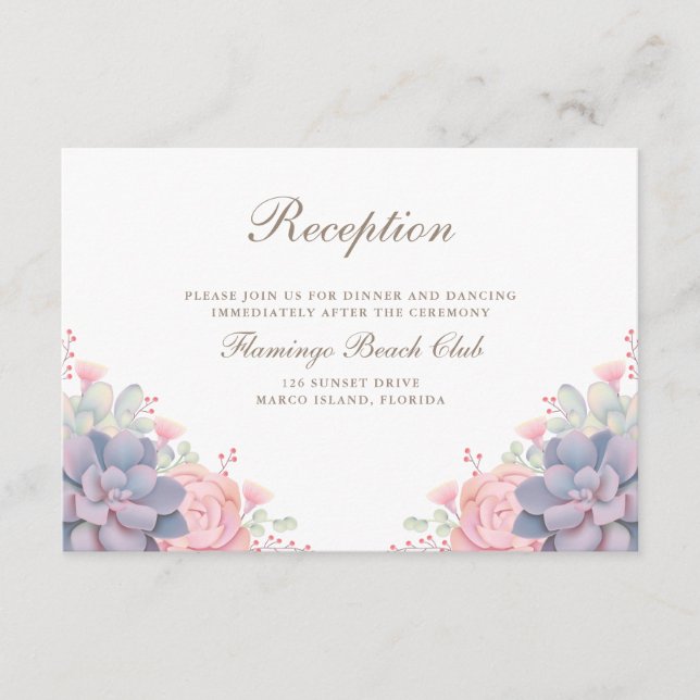 Delicate Watercolor Spring Succulents Wedding Enclosure Card (Front)