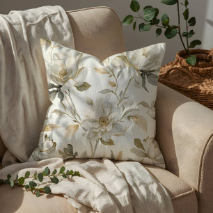 Delicate Watercolor White Floral Pattern Cushion