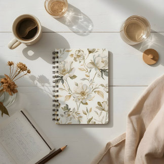 Delicate Watercolor White Floral Pattern Notebook