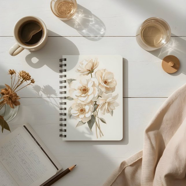 Delicate Watercolor White Flowers Botanical  Notebook (Creator Uploaded)
