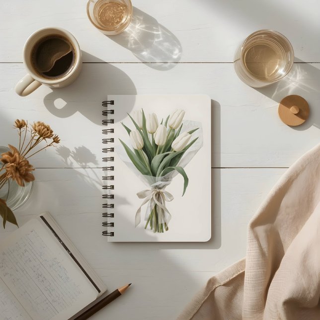 Delicate Watercolor White Tulip Bouquet Notebook (Creator Uploaded)