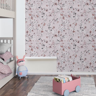 Delicate Watercolor Wild Flowers, Dusty Pink Wallpaper