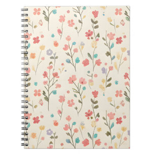 Delicate Watercolor Wildflower Sprigs on Cream Notebook