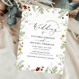 Delicate Watercolor Wildflowers Wedding Invitation