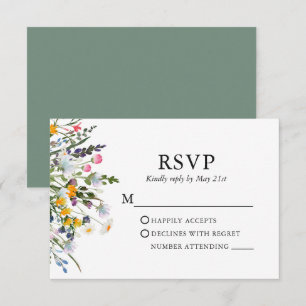 Delicate Watercolor Wildflowers Wedding Sage Green RSVP Card