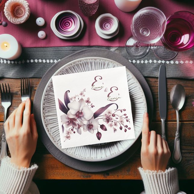 Delicate White and Magenta Orchids Customisable Napkin (Creator Uploaded)
