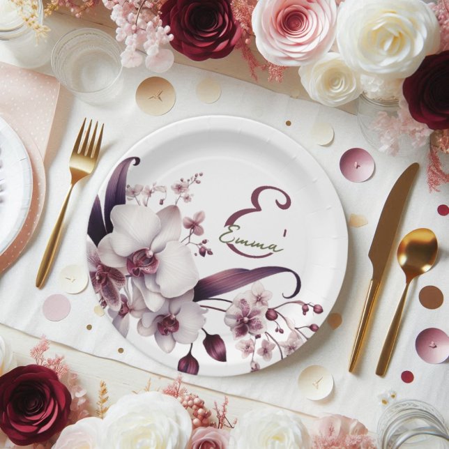 Delicate White and Magenta Orchids Customisable Paper Plate (Creator Uploaded)