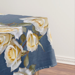 Delicate White And Pale Yellow Roses Tablecloth