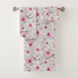 Delicate white and pink floral bath towel set