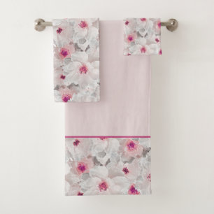Delicate white and pink floral bath towel set