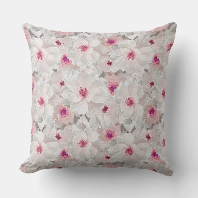 Delicate white and pink floral cushion (Front)