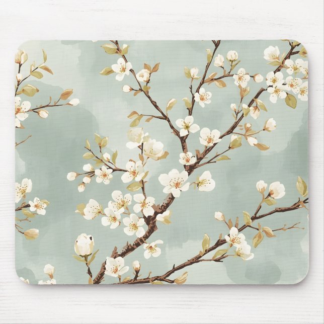 Delicate White Blossom Branch Botanical  Mouse Pad (Front)