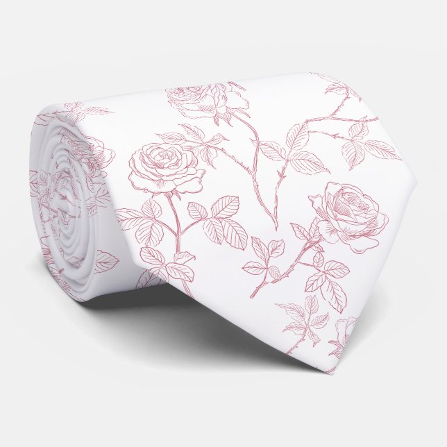 Delicate white burgundy roses tie (Rolled)