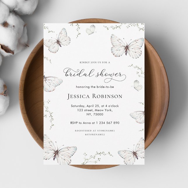 Delicate White Butterfly Garden Bridal Shower Invitation (Creator Uploaded)