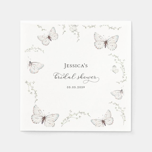 Delicate White Butterfly Garden Bridal Shower Napkin (Front)