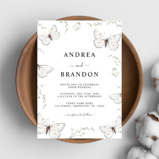 Delicate White Butterfly Garden Wedding All in One Invitation (Creator Uploaded)