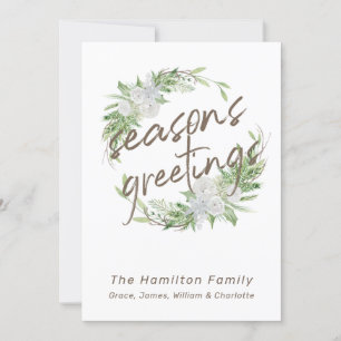 Delicate White Floral Christmas Wreath Holiday Card