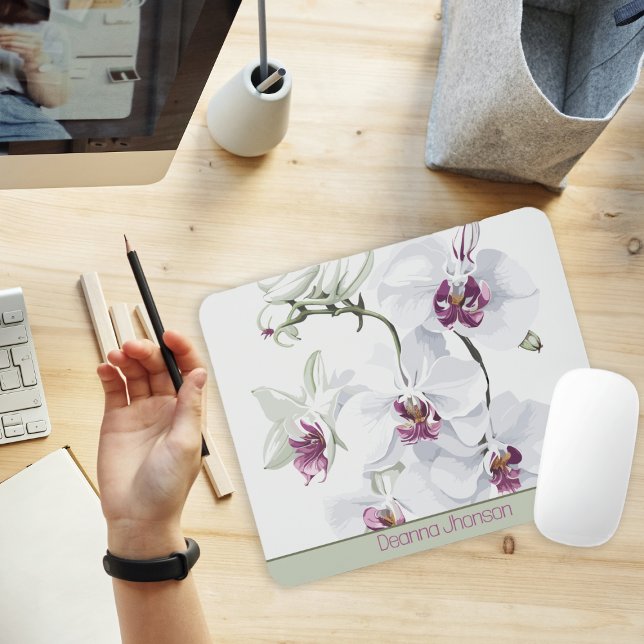 Delicate White Flowers Customisable Mousepad (Creator Uploaded)