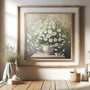 Delicate White Flowers in Vase Poster