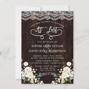 Delicate White Flowers Lace Handwriting Wedding Invitation