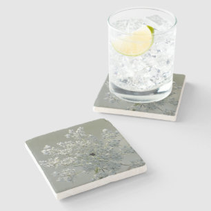 Delicate white flowers stone coaster