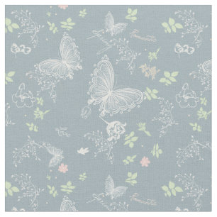 Delicate White Lacy Butterflies Fabric