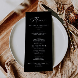 Delicate White on Black Calligraphy Wedding Dinner Menu