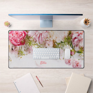 Delicate white pink peony custom mat with white pe