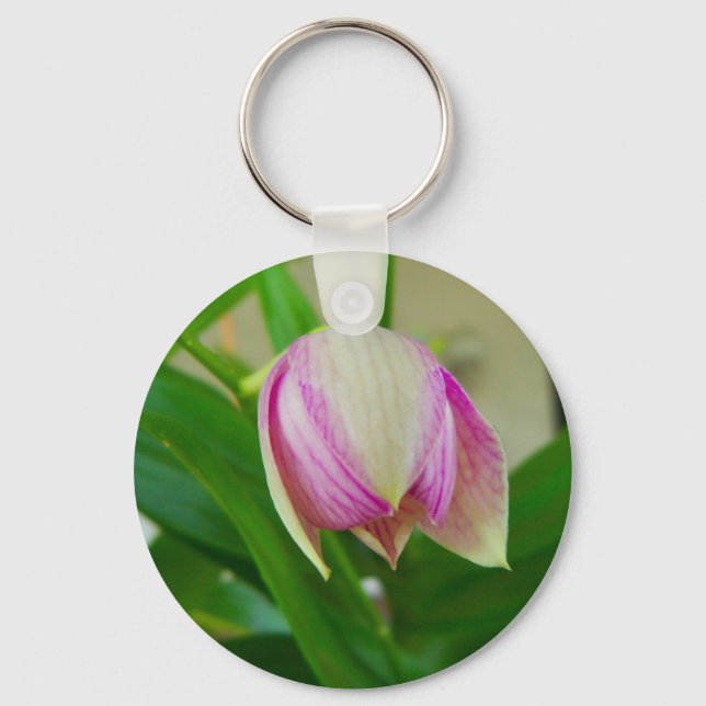 Delicate white & purple orchid on a keychain (Front)