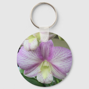 Delicate white & purple orchid on a keychain