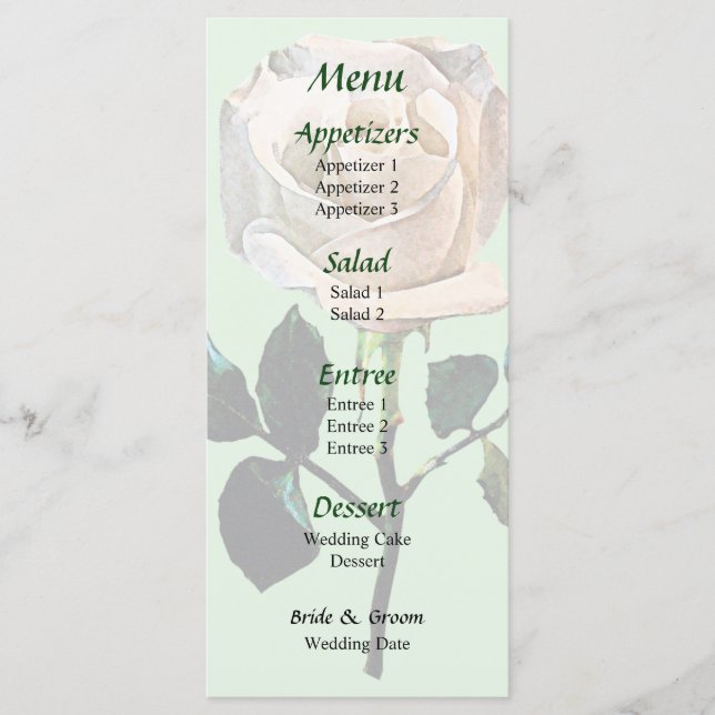Delicate White Rose Orchid Wedding Menu (Front)