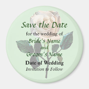Delicate White Rose Save the Date Magnet