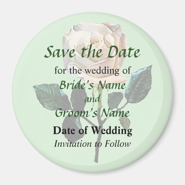 Delicate White Rose Save the Date Magnet (Front)