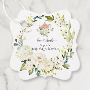 Delicate White Roses Hydrangea Bridal Tea Party Favour Tags